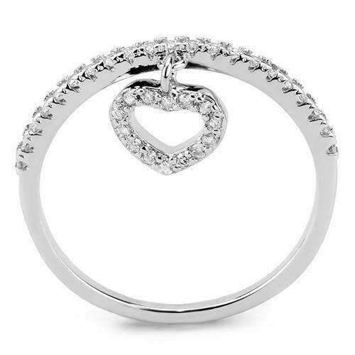 Jewellery Kingdom Ladies Charm Heart Dangle Handmade Band Elegant Pretty Rhodium Ring (Silver) - Jewelry Rings - British D'sire