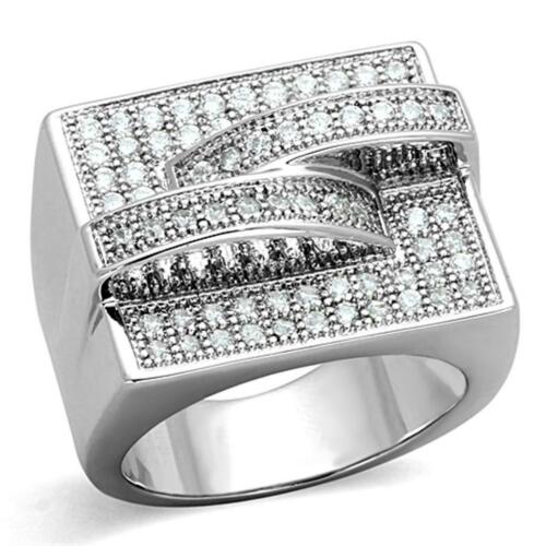 Jewellery Kingdom Ladies Chunky Square Sparkling Pave 3d Simulated Diamonds Clear Ring (Silver) - Jewelry Rings - British D'sire