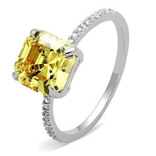 Jewellery Kingdom Ladies Citrine Asscher Ct Sterling Engagement Solitaire 2 Carat Ring (Silver) - Jewelry Rings - British D'sire