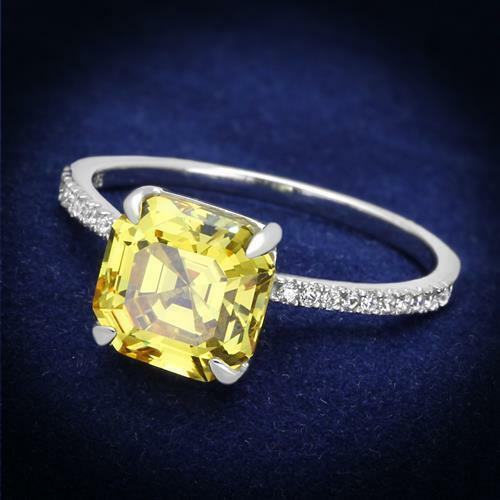 Jewellery Kingdom Ladies Citrine Asscher Ct Sterling Engagement Solitaire 2 Carat Ring (Silver) - Jewelry Rings - British D'sire