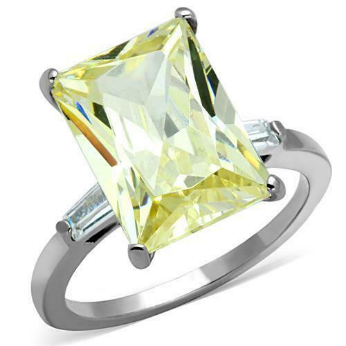 Jewellery Kingdom Ladies Citrine Emerald Cut Cubic Zirconia Stainless Steel 11 Carat Baguettes Ring - Jewelry Rings - British D'sire