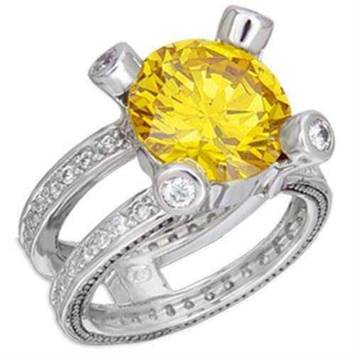 Jewellery Kingdom Ladies Citrine Ring Cz Yellow Solitaire Silver Rhodium Cubic Zirconia 6 Carat - Jewelry Rings - British D'sire