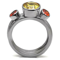 Jewellery Kingdom Ladies Citrine Yellow Cz Garnet Orange Stacking Stainless Steel Ring Set - Jewelry Rings - British D'sire