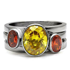 Jewellery Kingdom Ladies Citrine Yellow Cz Garnet Orange Stacking Stainless Steel Ring Set - Jewelry Rings - British D'sire