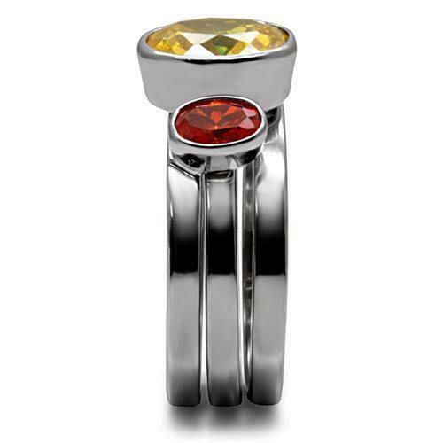 Jewellery Kingdom Ladies Citrine Yellow Cz Garnet Orange Stacking Stainless Steel Ring Set - Jewelry Rings - British D'sire