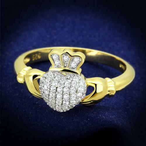 Jewellery Kingdom Ladies Claddagh Ring Gold Cz 18kt Sterling Silver Stamped Irish Handmade - Jewelry Rings - British D'sire