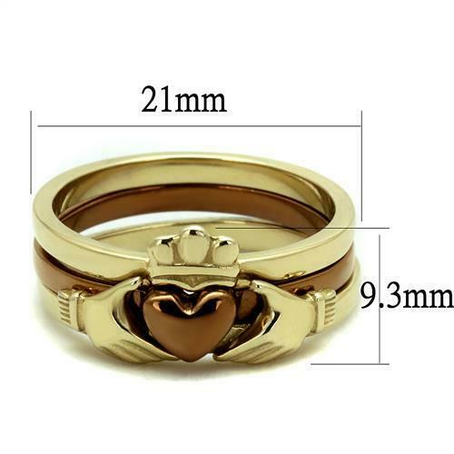 Jewellery Kingdom Ladies Claddagh Wedding Engagement Band Set Stainless Steel Ring (Gold) - Engagement Rings - British D'sire