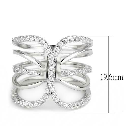 Jewellery Kingdom Ladies Claw Band Wide Comfort Cubic Zirconia Rhodium Ring (Silver) - Jewelry Rings - British D'sire