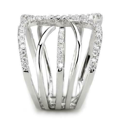 Jewellery Kingdom Ladies Claw Band Wide Comfort Cubic Zirconia Rhodium Ring (Silver) - Jewelry Rings - British D'sire