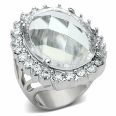 Jewellery Kingdom Ladies Cocktail 20ct Cubic Zirconia Clear Oval Super Sparkling Rhodium Ring (Silver) - Jewelry Rings - British D'sire