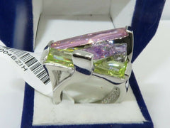 Jewellery Kingdom Ladies cocktail Cubic Zirconia Silver Rhodium Pink Peridot Amethyst Ring (Multi Colour) - Jewelry Rings - British D'sire