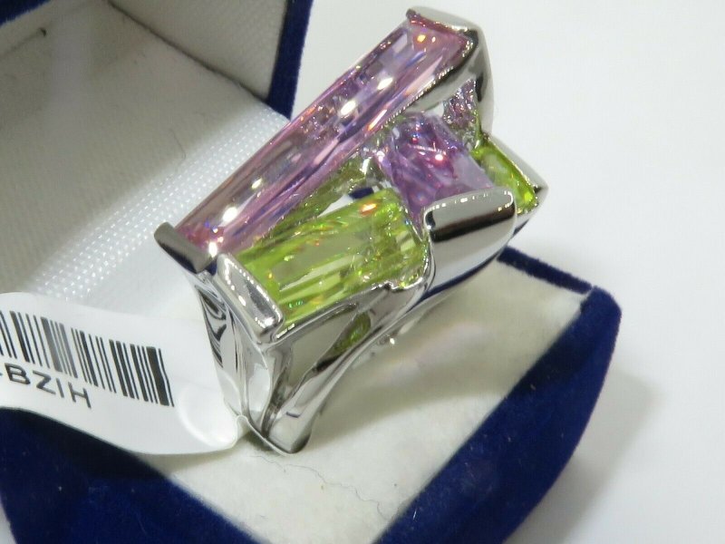 Jewellery Kingdom Ladies cocktail Cubic Zirconia Silver Rhodium Pink Peridot Amethyst Ring (Multi Colour) - Jewelry Rings - British D'sire