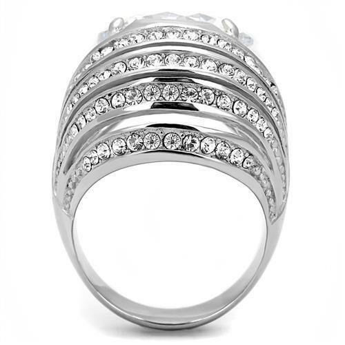 Jewellery Kingdom Ladies Cocktail Dome 7K Stainless Steel Ring (Silver) - Rings - British D'sire