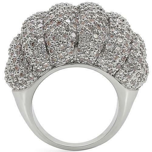 Jewellery Kingdom Ladies Cocktail Dome Cubic Zirconia Rhodium Big Statement Ring (Silver) - Jewelry Rings - British D'sire