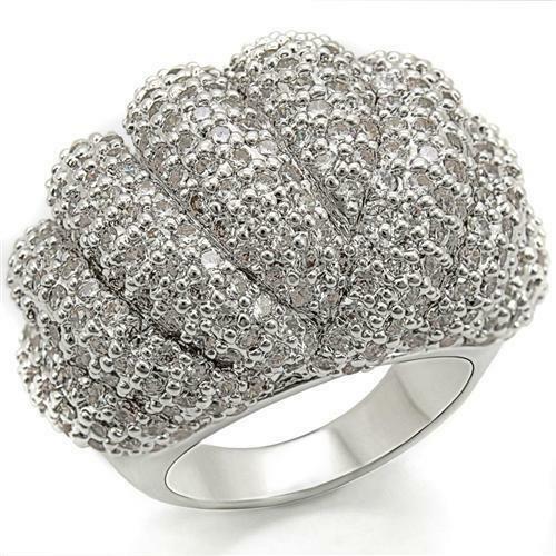 Jewellery Kingdom Ladies Cocktail Dome Cubic Zirconia Rhodium Big Statement Ring (Silver) - Jewelry Rings - British D'sire