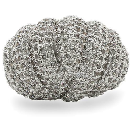 Jewellery Kingdom Ladies Cocktail Dome Cubic Zirconia Rhodium Big Statement Ring (Silver) - Jewelry Rings - British D'sire