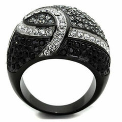 Jewellery Kingdom Ladies Cocktail Dome Stainless Steel Cubic Zirconia Black Ring - Jewelry Rings - British D'sire