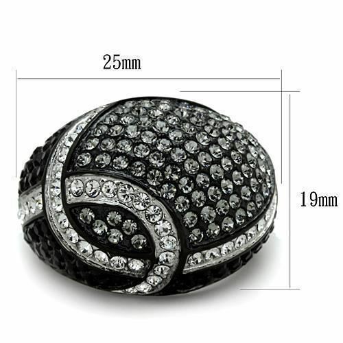 Jewellery Kingdom Ladies Cocktail Dome Stainless Steel Cubic Zirconia Black Ring - Jewelry Rings - British D'sire