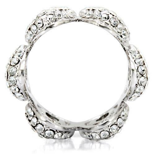 Jewellery Kingdom Ladies Cocktail Full Eternity Oval Rhodium Cz Statement Pave Ring (Silver) - Jewelry Rings - British D'sire