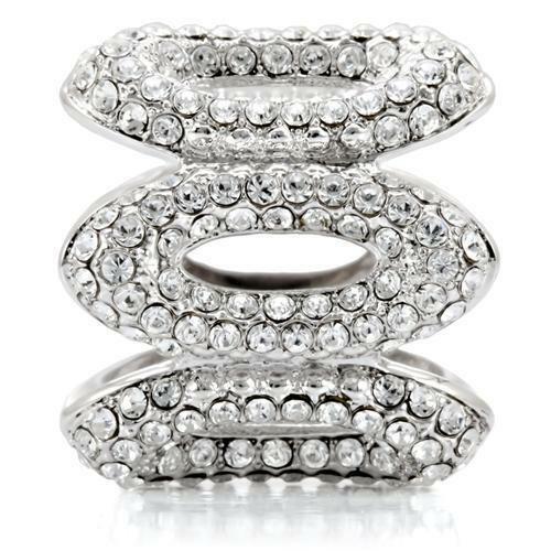 Jewellery Kingdom Ladies Cocktail Full Eternity Oval Rhodium Cz Statement Pave Ring (Silver) - Jewelry Rings - British D'sire