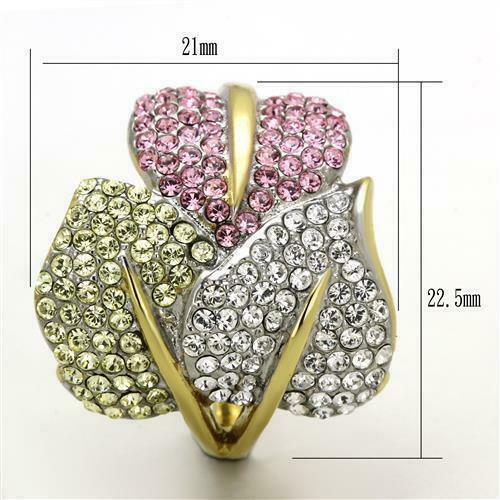 Jewellery Kingdom Ladies Cocktail Multi Coloured Pave Cubic Zirconia Leaf Ring (Gold) - Jewelry Rings - British D'sire