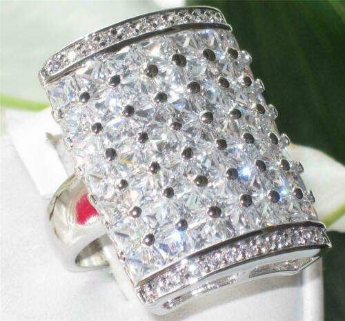 Jewellery Kingdom Ladies Cocktail Princess Cut Statement Rhodium Silver Cz Sparkling Ring - Jewelry Rings - British D'sire