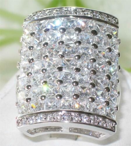 Jewellery Kingdom Ladies Cocktail Princess Cut Statement Rhodium Silver Cz Sparkling Ring - Jewelry Rings - British D'sire