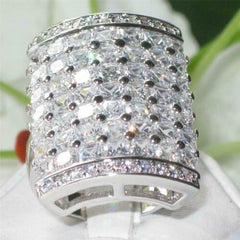 Jewellery Kingdom Ladies Cocktail Princess Cut Statement Rhodium Silver Cz Sparkling Ring - Jewelry Rings - British D'sire