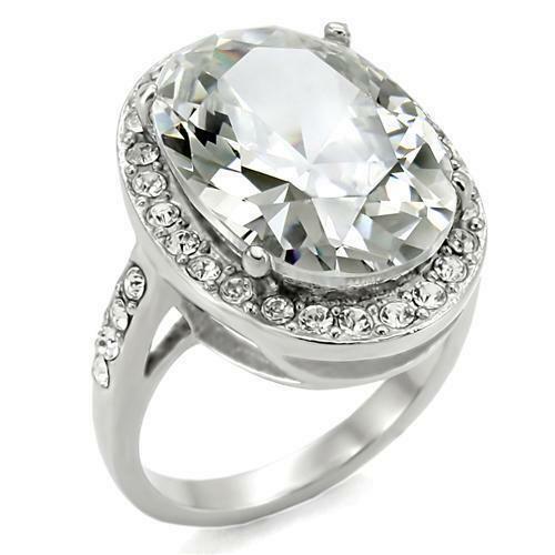 Jewellery Kingdom Ladies Cocktail Silver Cubic Zirconia Stainless Steel Silver Ring - Jewelry Rings - British D'sire