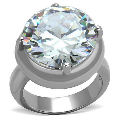 Jewellery Kingdom Ladies Cocktail Solitaire 19 Carat Big Cubic Zirconia Stainless Steel Statement Ring - Jewelry Rings - British D'sire