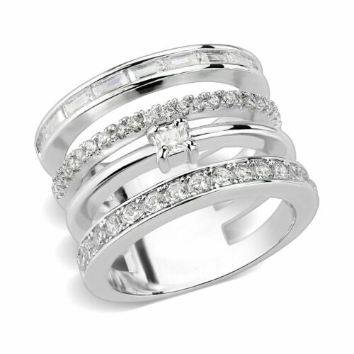 Jewellery Kingdom Ladies Cocktail Stack Statement Band Rhodium Ring (Silver) - Rings - British D'sire