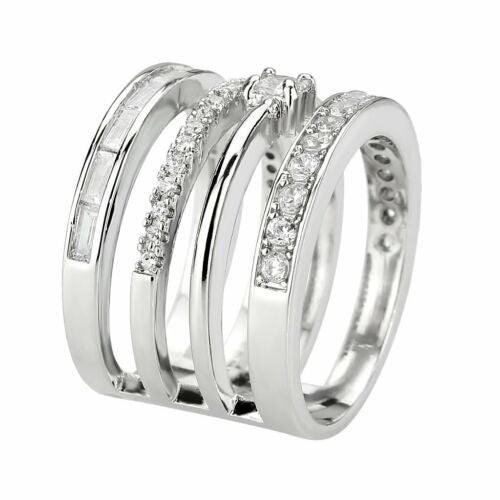 Jewellery Kingdom Ladies Cocktail Stack Statement Band Rhodium Ring (Silver) - Rings - British D'sire