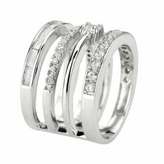 Jewellery Kingdom Ladies Cocktail Stack Statement Band Rhodium Ring (Silver) - Rings - British D'sire