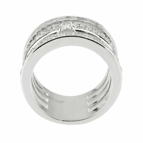 Jewellery Kingdom Ladies Cocktail Stack Statement Band Rhodium Ring (Silver) - Rings - British D'sire