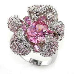 Jewellery Kingdom Ladies Cocktail Statement Big Cz Flower Silver Rhodium All Size Ring (Pink) - Jewelry Rings - British D'sire