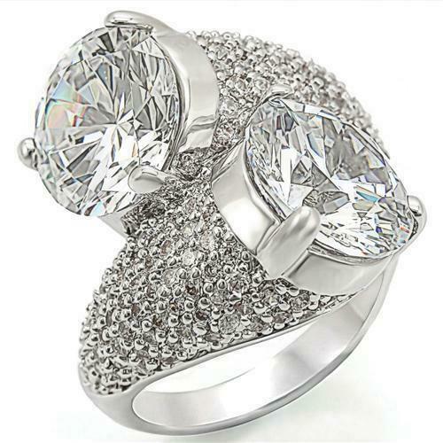 Jewellery Kingdom Ladies Cocktail Statement Rhodium Double Solitaires 9 Carat Ring (Silver) - Jewelry Rings - British D'sire