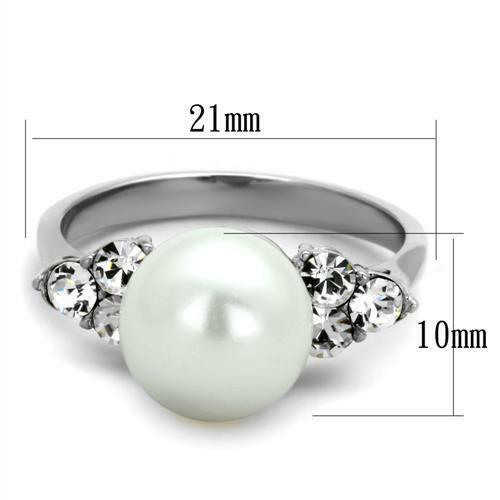 Jewellery Kingdom Ladies Cream Pearl Cz Stainless Steel Dress Cocktail Ring (Silver) - Jewelry Rings - British D'sire