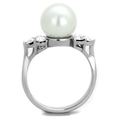 Jewellery Kingdom Ladies Cream Pearl Cz Stainless Steel Dress Cocktail Ring (Silver) - Jewelry Rings - British D'sire