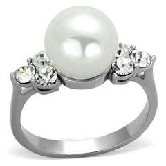 Jewellery Kingdom Ladies Cream Pearl Cz Stainless Steel Dress Cocktail Ring (Silver) - Jewelry Rings - British D'sire