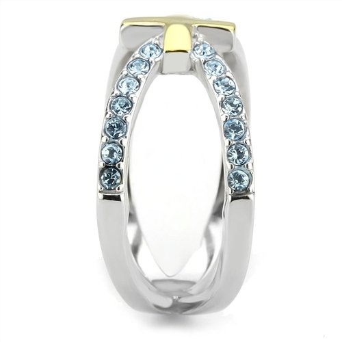 Jewellery Kingdom Ladies Cross Cz Blue Topaz Stainless Steel Cross Over Ring (Gold) - Jewelry Rings - British D'sire