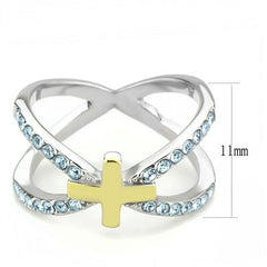 Jewellery Kingdom Ladies Cross Cz Blue Topaz Stainless Steel Cross Over Ring (Gold) - Jewelry Rings - British D'sire