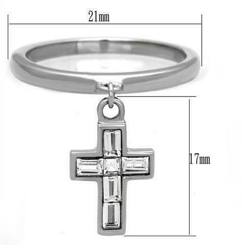 Jewellery Kingdom Ladies Cross Emerald Cut Stainless Steel Charm Dangle Ring (Silver) - Jewelry Rings - British D'sire