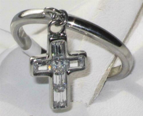 Jewellery Kingdom Ladies Cross Emerald Cut Stainless Steel Charm Dangle Ring (Silver) - Jewelry Rings - British D'sire