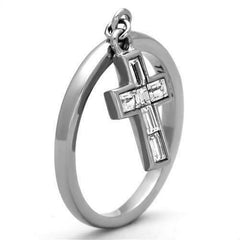 Jewellery Kingdom Ladies Cross Emerald Cut Stainless Steel Charm Dangle Ring (Silver) - Jewelry Rings - British D'sire