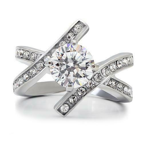 Jewellery Kingdom Ladies Cross Over Cubic Zirconia 1.5k Ring (Silver) - Rings - British D'sire