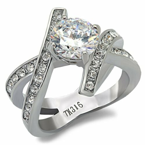 Jewellery Kingdom Ladies Cross Over Cubic Zirconia 1.5k Ring (Silver) - Rings - British D'sire