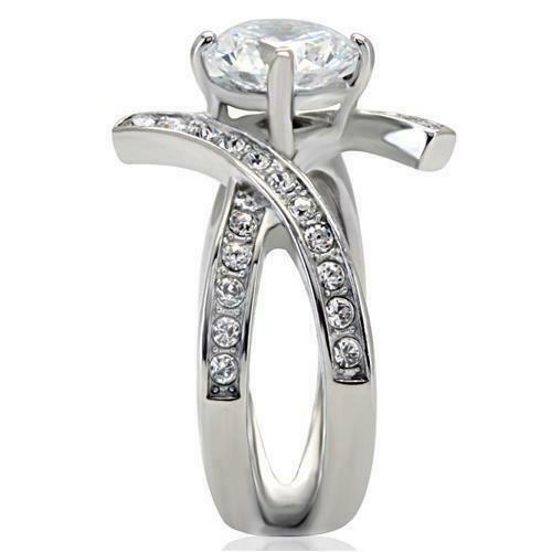 Jewellery Kingdom Ladies Cross Over Cubic Zirconia 1.5k Ring (Silver) - Rings - British D'sire