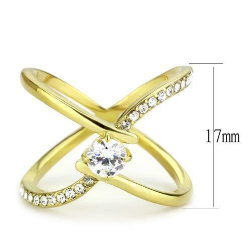 Jewellery Kingdom Ladies Cross Over Solitaire Accents 1.20 carat 18kt Steel Ring (Gold) - Jewelry Rings - British D'sire