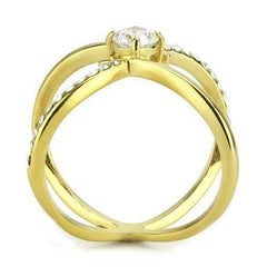 Jewellery Kingdom Ladies Cross Over Solitaire Accents 1.20 carat 18kt Steel Ring (Gold) - Jewelry Rings - British D'sire