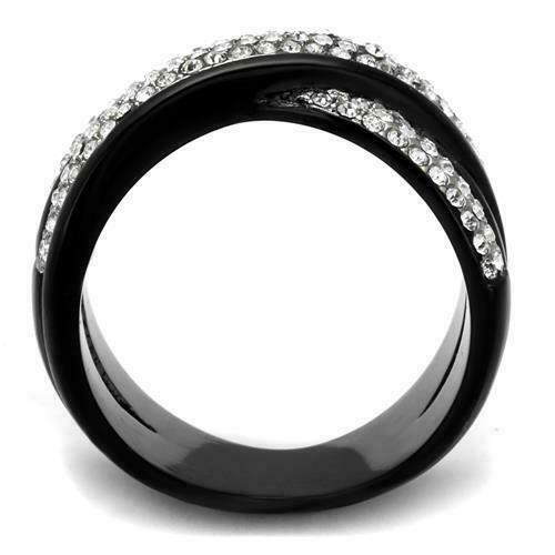 Jewellery Kingdom Ladies Crossover Band 12mm Stainless Steel Cubic Zirconia Ring (Black) - Jewelry Rings - British D'sire